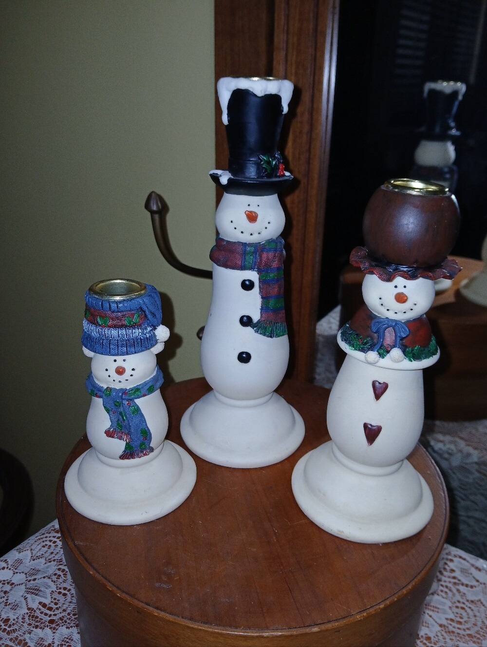 Vintage Resin Snowman Candle Holder Set of 3 Christmas